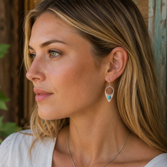 Handmade Sterling Silver Kingman Hills Turquoise Earrings