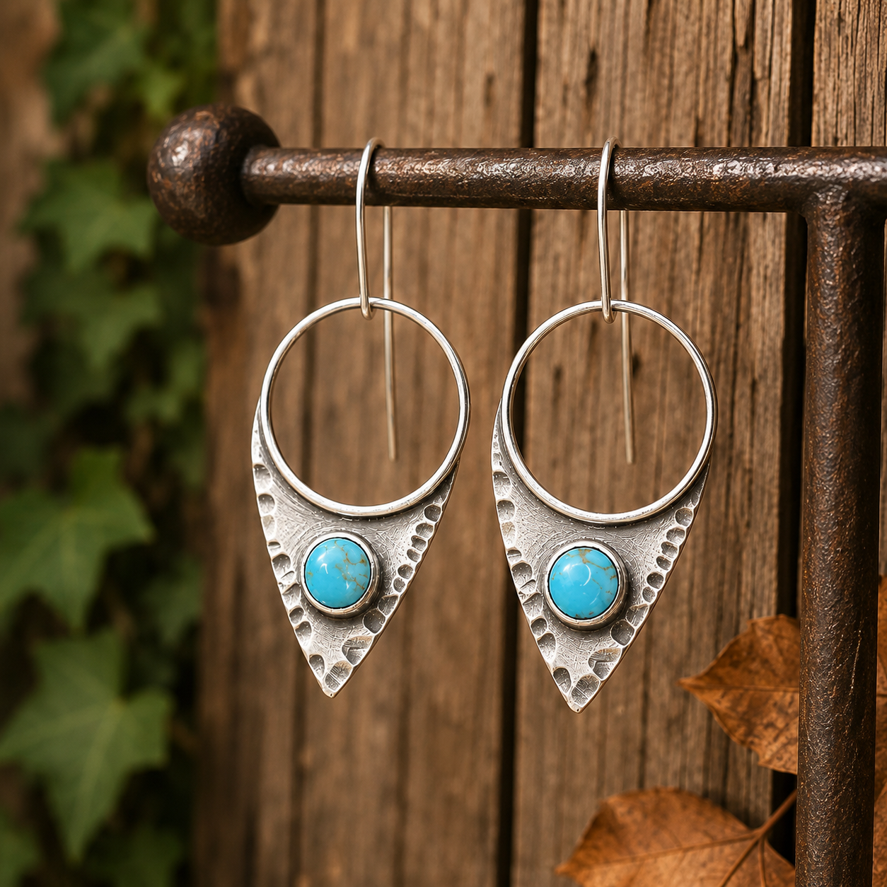 Handmade Sterling Silver Kingman Hills Turquoise Earrings