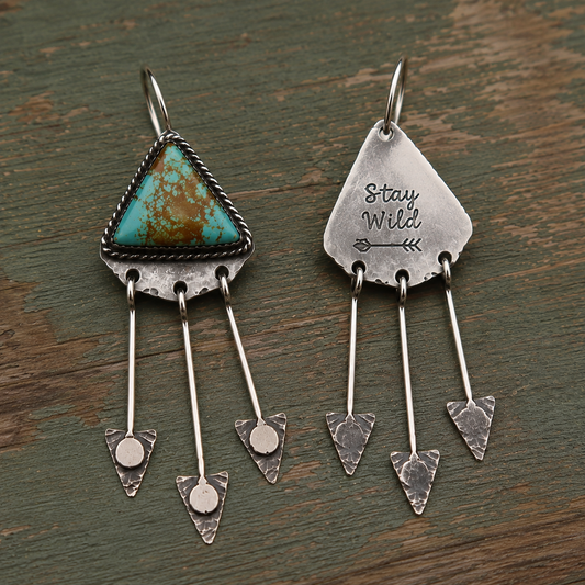 Natural Turquoise Hammered Sterling Silver Artisan Earrings