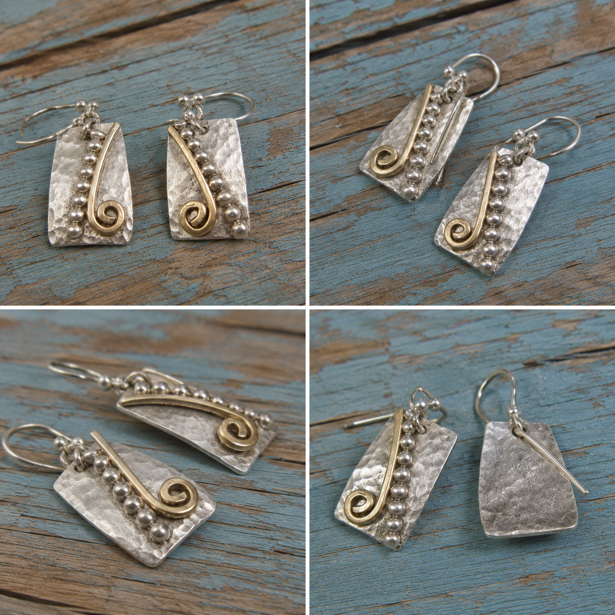 Handmade Hammered Sterling Silver & 14K Gold Filled Spiral Earrings