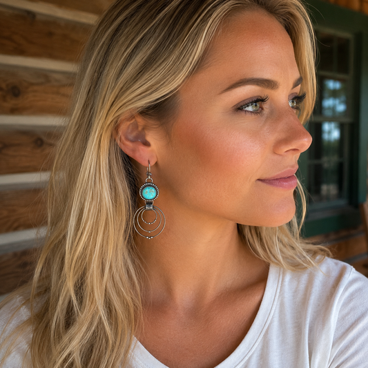 Handmade Oxidized Sterling Silver Royston Turquoise Statement Earrings