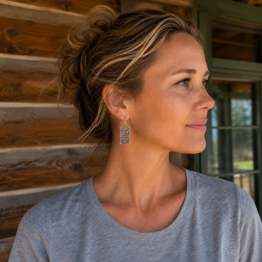 Handmade Sterling Silver Sun & Mountain Earrings with Brass Accent