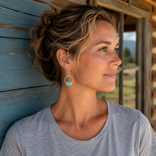 Handmade Sterling Silver Royston Turquoise Hoop Earrings