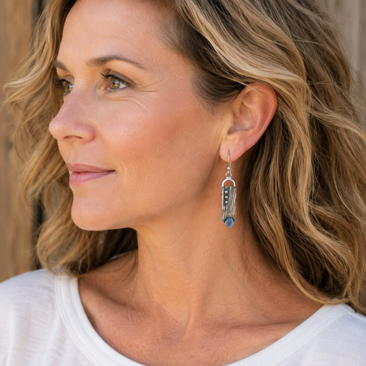 Handmade Sterling Silver Aquamarine Hammered Earrings
