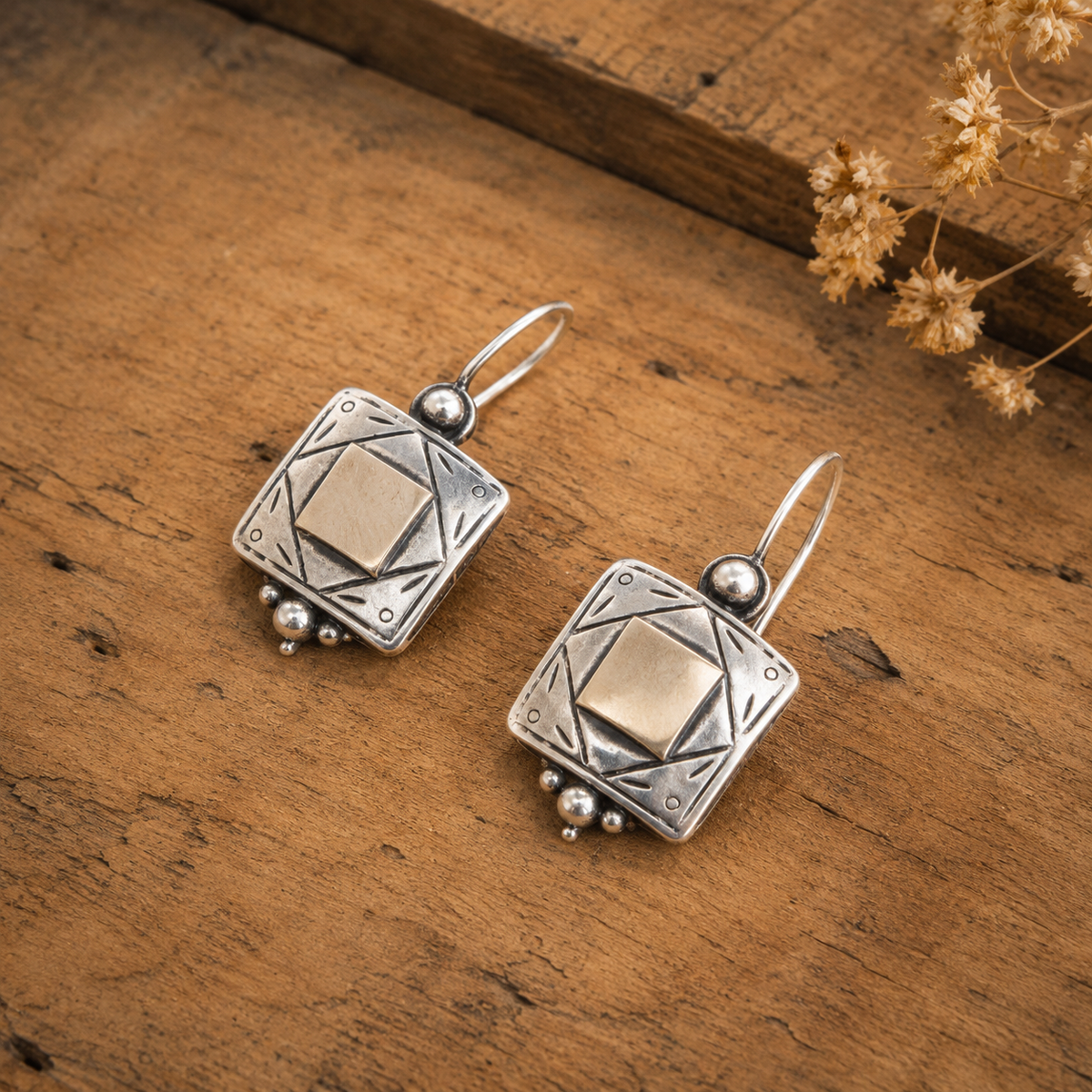 Handcrafted Sterling Silver & Brass Geometric Drop Earrings