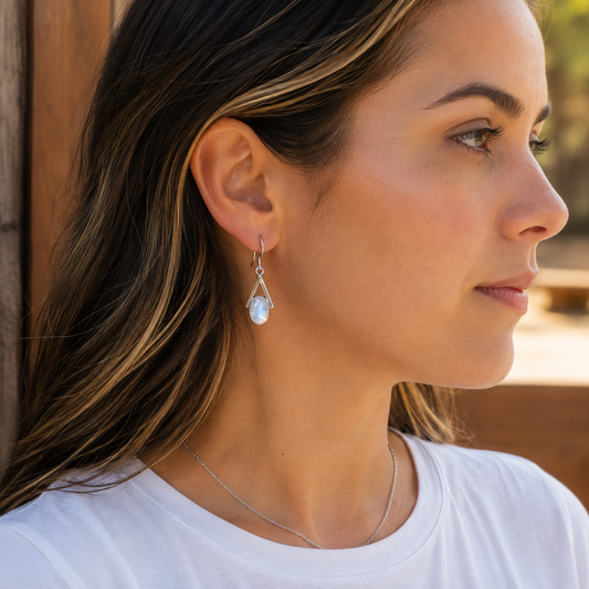 Handmade Sterling Silver & Natural Moonstone Drop Earrings