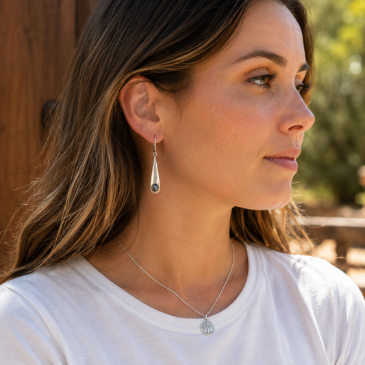 Handmade Sterling Silver & Natural Labradorite Dangle Earrings