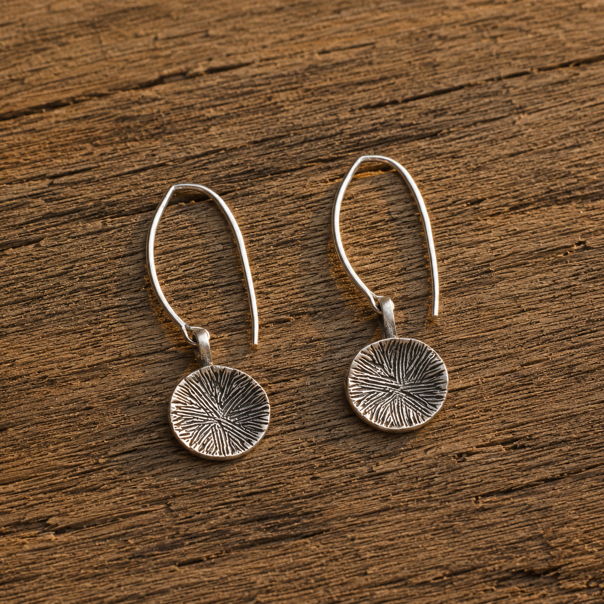 Handcrafted Sterling Silver Engraved Disc Earrings