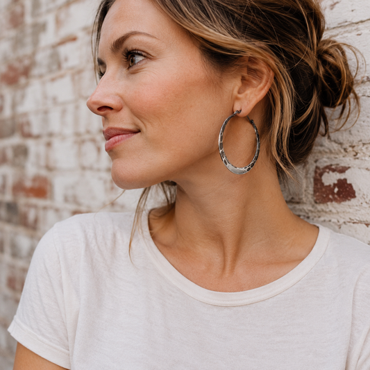 Handmade Hammered Sterling Silver Gradient Hoop Earrings