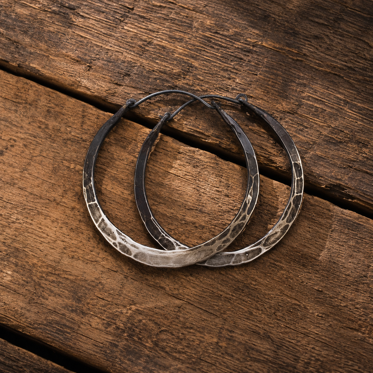 Handmade Hammered Sterling Silver Gradient Hoop Earrings