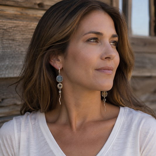 Handmade Asymmetrical Sterling Silver Aquamarine Earrings – Vintage Artisan Long Dangle Earrings for Women