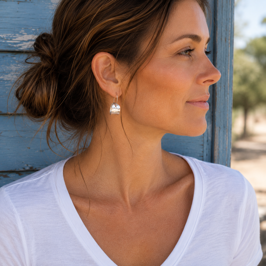 Handmade Hammered Sterling Silver Curved Hoop Earrings for Women – Artisan Minimalist Silver Earrings