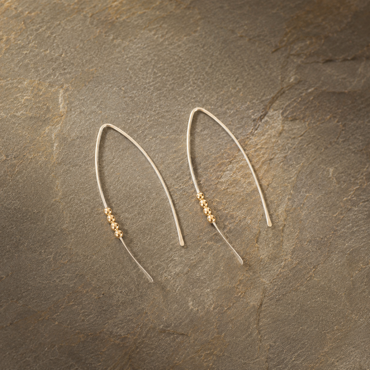 Handmade Sterling Silver & 14K Gold Bead Threader Earrings