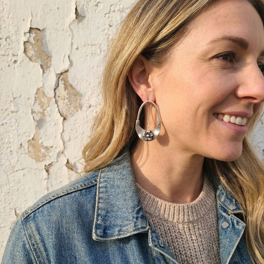 Handcrafted Sterling Silver Floral Hoop Earrings