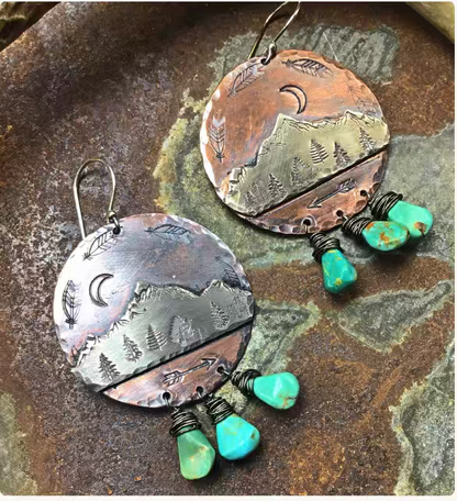 Handcrafted Silver & Copper Turquoise Mountain Earrings – Boho Southwestern Dangle Earrings for Women