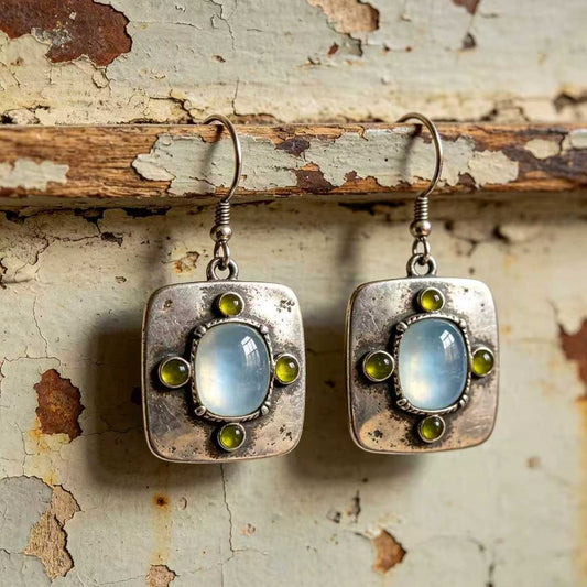 Handcrafted Sterling Silver Aquamarine & Peridot Earrings – Artisan Gemstone Dangle Earrings for Women