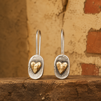 Silver & Brass Heart Handmade Earrings