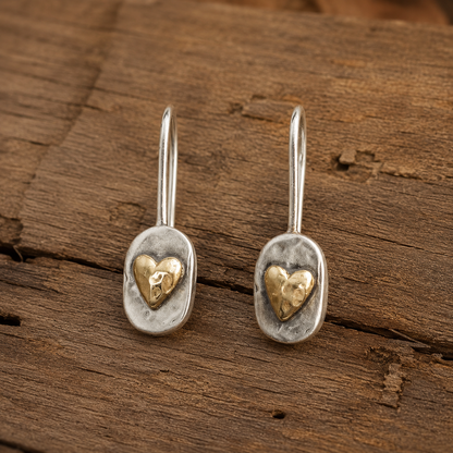 Silver & Brass Heart Handmade Earrings