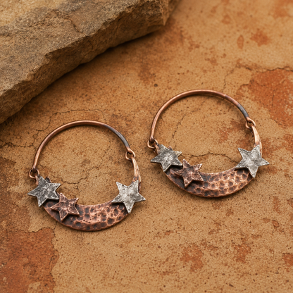 Retro Western Bohemian Style, Starry Sky Theme — Women's Hammered Earrings