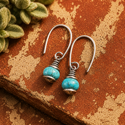 Hammered Sterling Silver Turquoise Earrings