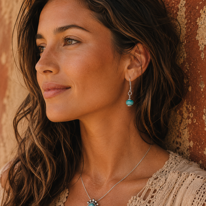 Hammered Sterling Silver Turquoise Earrings