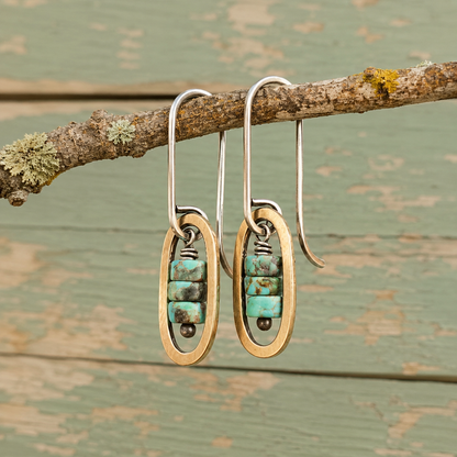 Hammered Sterling Silver Turquoise Bead Earrings