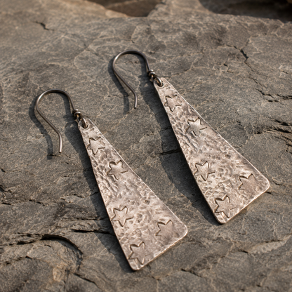Handmade Sterling Silver Star Stamped Earrings