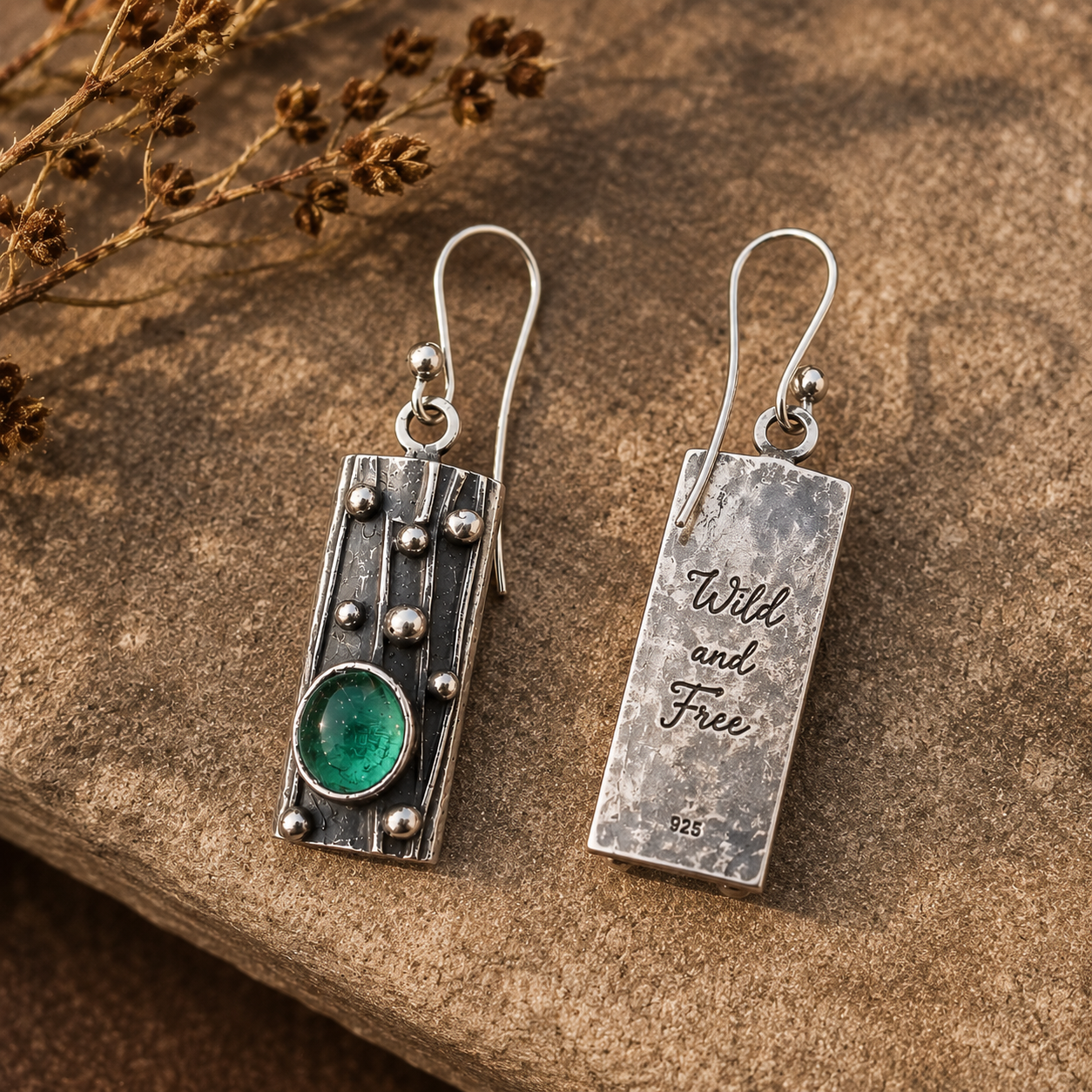 Handcrafted Sterling Silver Green Agate Earrings