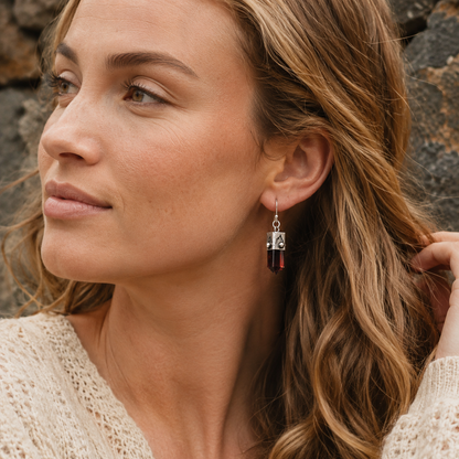 Handcrafted Sterling Silver Red Obsidian Drop Earrings