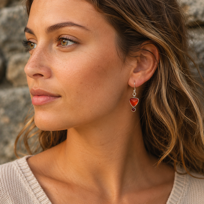 Crimson Ember Handmade Silver Earrings