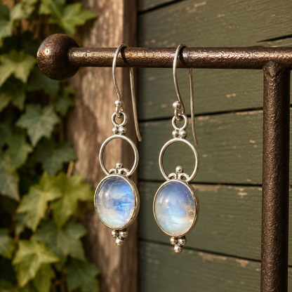 Natural Moonstone Artisan Dangle Earrings for Women