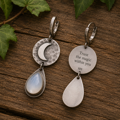 Handcrafted Hammered Sterling Silver Moonstone Earrings