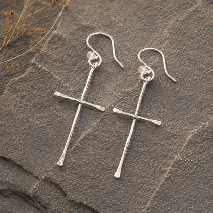 Handcrafted 18K Gold Cross Drop Earrings