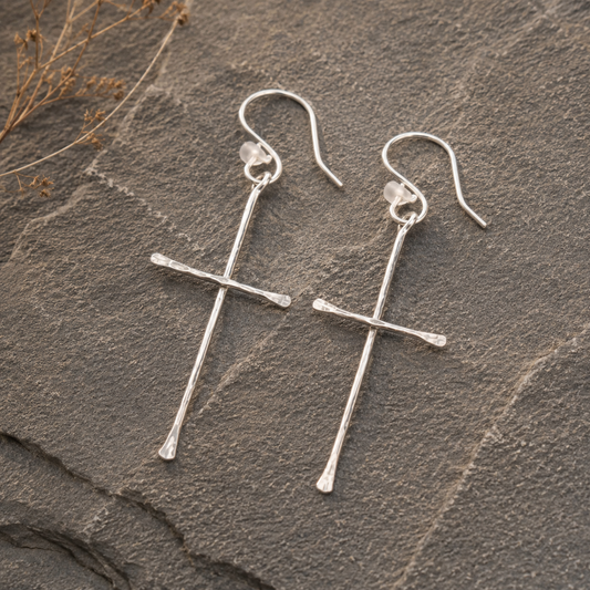 Handcrafted 18K Gold Cross Drop Earrings