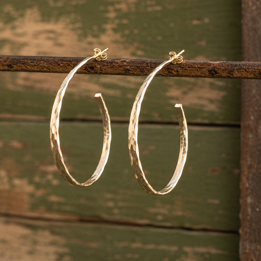 Handcrafted Hammered Sterling Silver Hoop Earrings