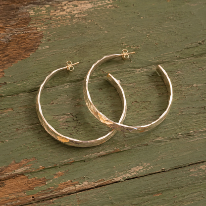 Handcrafted Hammered Sterling Silver Hoop Earrings