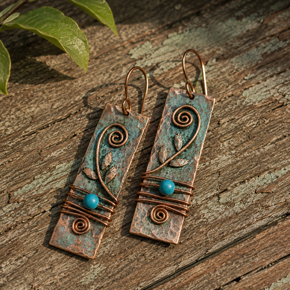 Handcrafted Hammered Copper & Turquoise Vintage Earrings