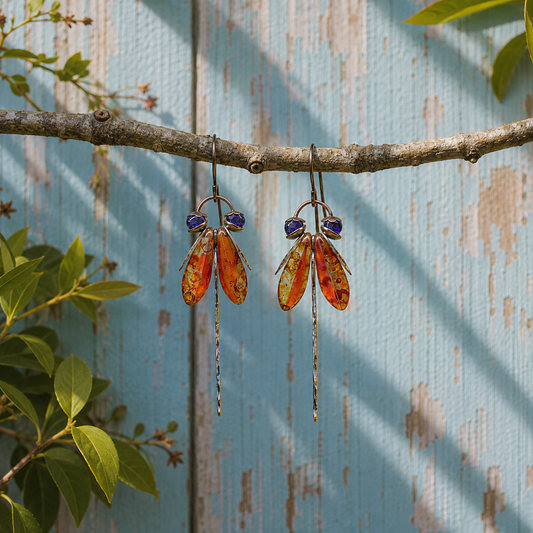 Handcrafted Copper Firefly Earrings with Amber Accents