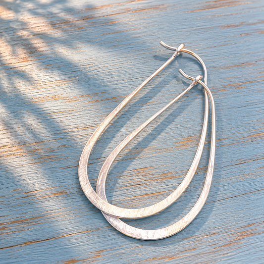 Handcrafted Hammered Sterling Silver Teardrop Hoop Earrings