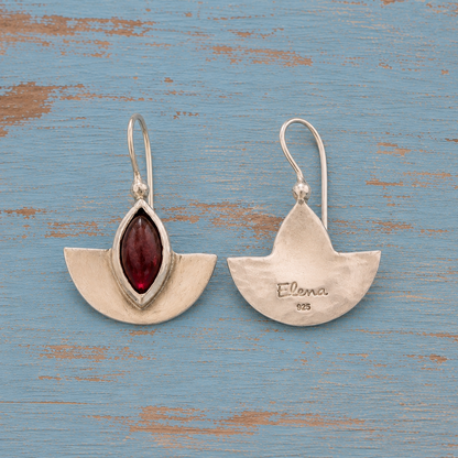 Handcrafted Sterling Silver Marquise Garnet Earrings