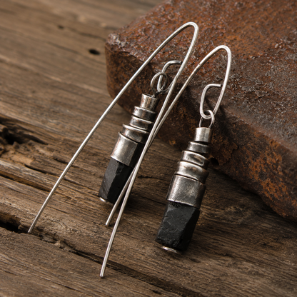 Handcrafted Sterling Silver Black Jasper Wrap Earrings