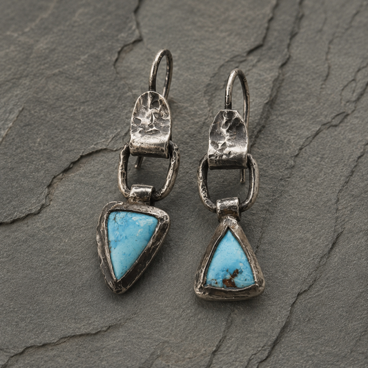 Handcrafted Hammered Sterling Silver Agate Drop Earrings