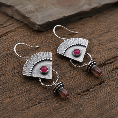 Handmade Sterling Silver Natural Ruby Statement Earrings