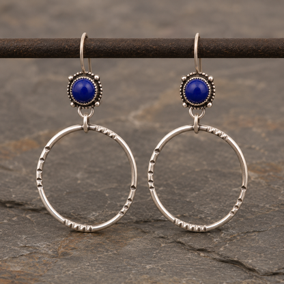 Natural Lapis Lazuli Sterling Silver Artisan Earrings