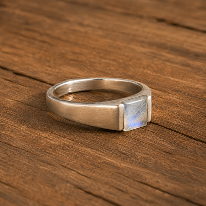 Minimalist Handmade Moonstone Ring in Solid 925 Sterling Silver