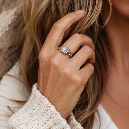 Handmade White Quartz Sterling Silver Ring
