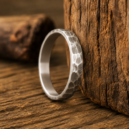 Handcrafted Hammered Sterling Silver Ring for Women