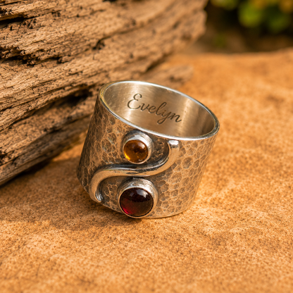 Handcrafted Vintage Sterling Silver Garnet & Citrine Ring