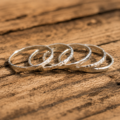 Handcrafted Hammered Sterling Silver Stackable Ring Set