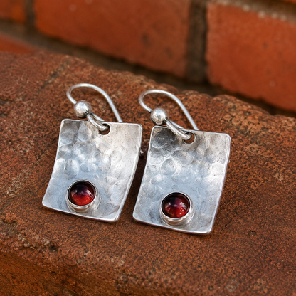 Handcrafted Hammered Sterling Silver Garnet Earrings